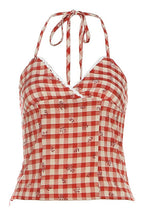 Fresh Red Plaid Backless Halter Top image 5