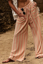 Beach Style Striped Drawstring Wide Leg Pants image 6