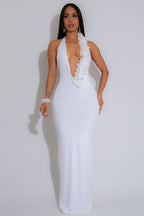 Backless Halter Floral Bodycon Party Dress image 1