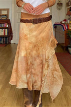 Retro Low-Waist Ruffled Asymmetrical Skirt image 1