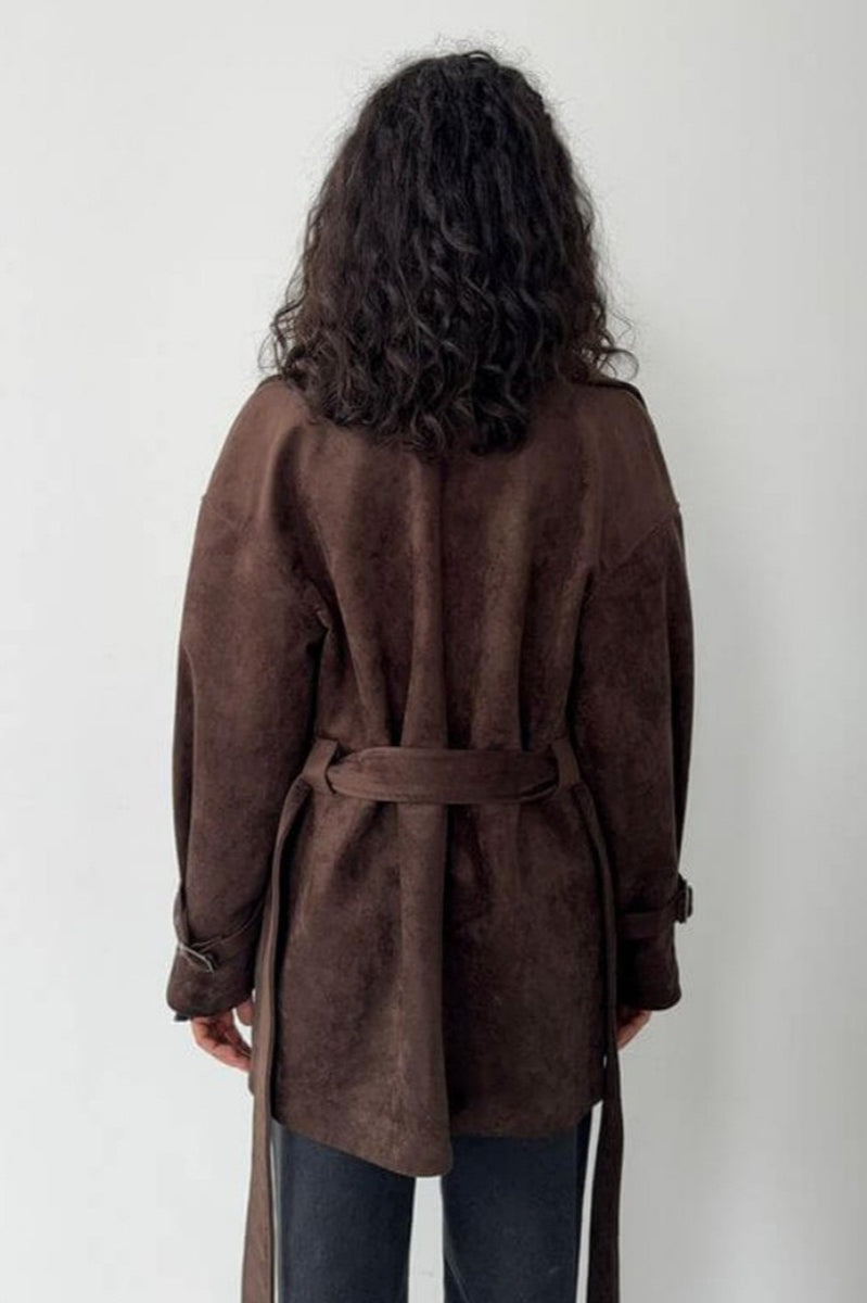Vintage Suede Lapel Tie Waist Jacket Coat image 11