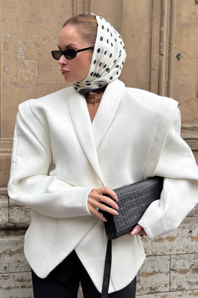White Wool Thickened Belted Collared Mid-Coat image 5