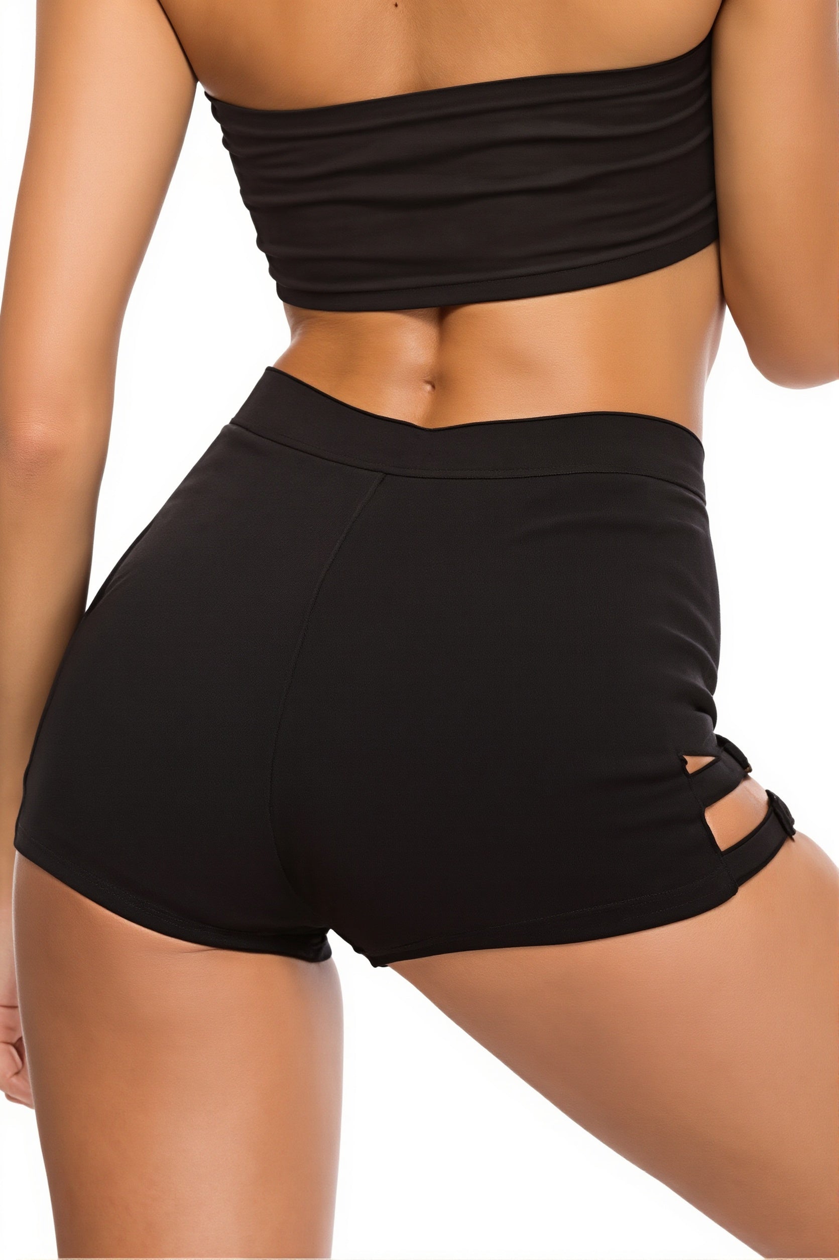 Stretchy Black Lace Up Waist Shorts image 3