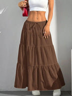 Capri Tiered Maxi Skirt detail view styled for Avrienne