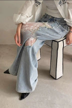 Lace Patchwork Ripped Loose Jeans image 19