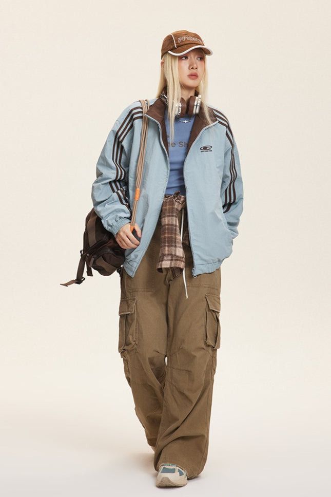 Reversible Stand Collar Colorblock Jacket image 9