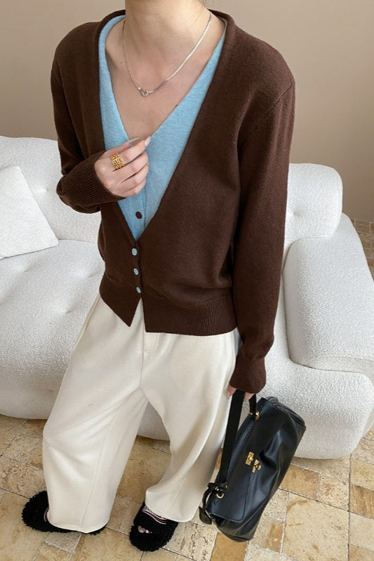 Two-Tone V-Neck Cardigan image 2