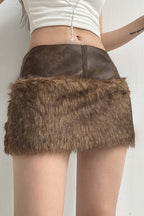 Low-Rise Fuzzy Leather Paneled Mini Skirt image 2