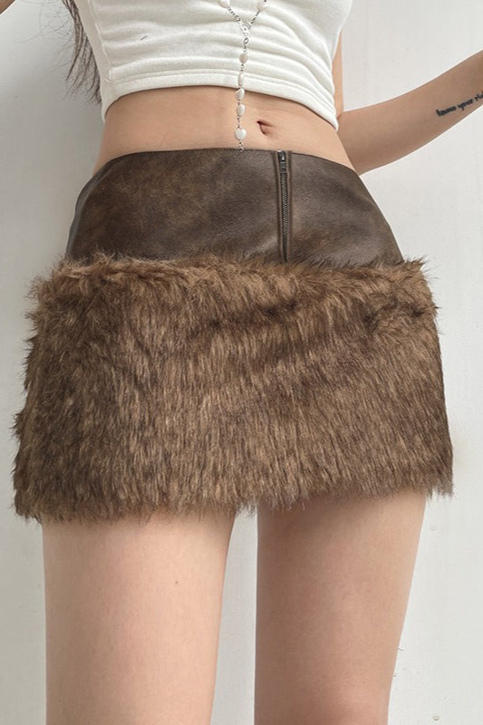 Low-Rise Fuzzy Leather Paneled Mini Skirt image 2
