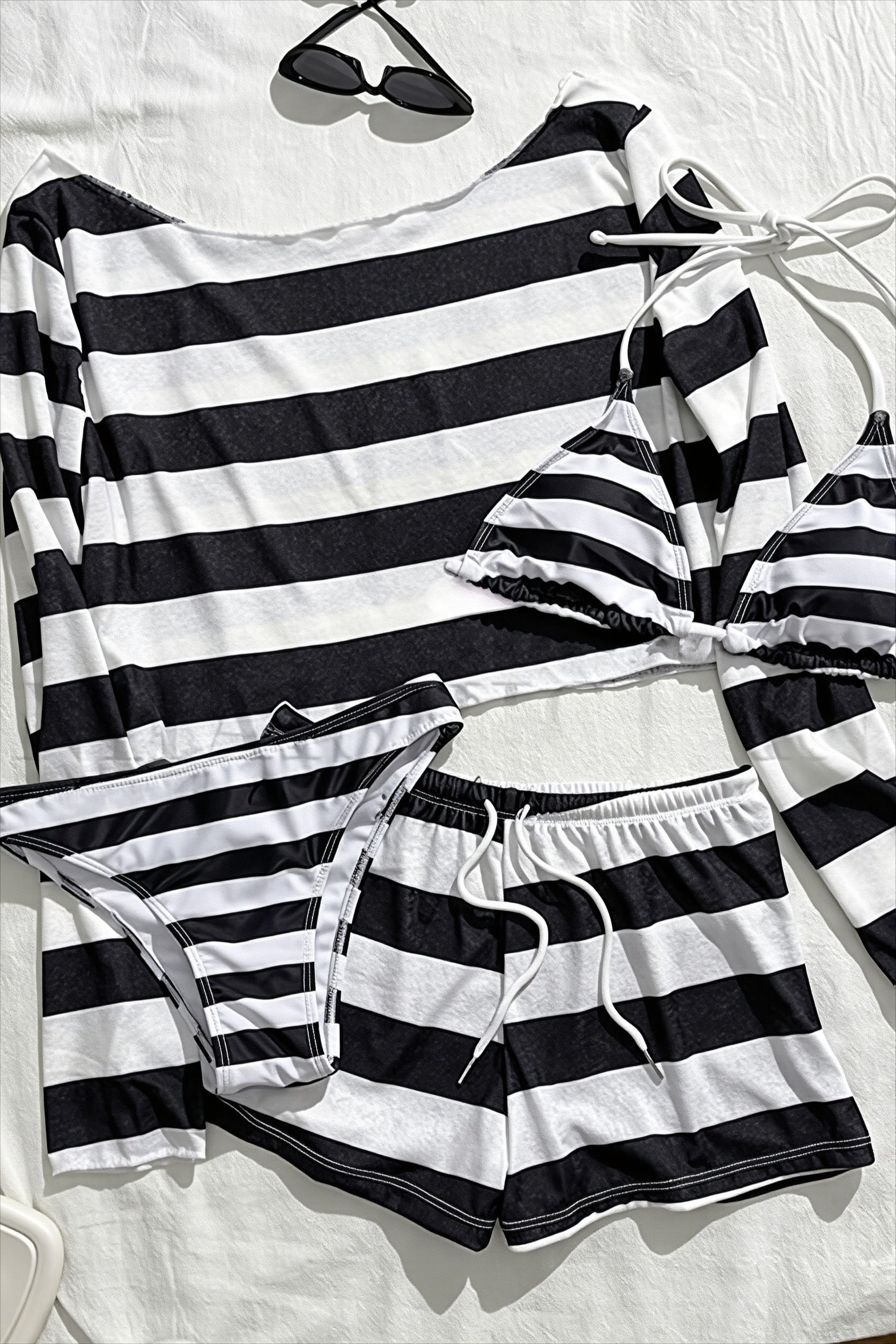 Striped Cover Up Four Piece Bikini Set image 7
