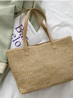 Yara Woven Tote detail view styled for Avrienne