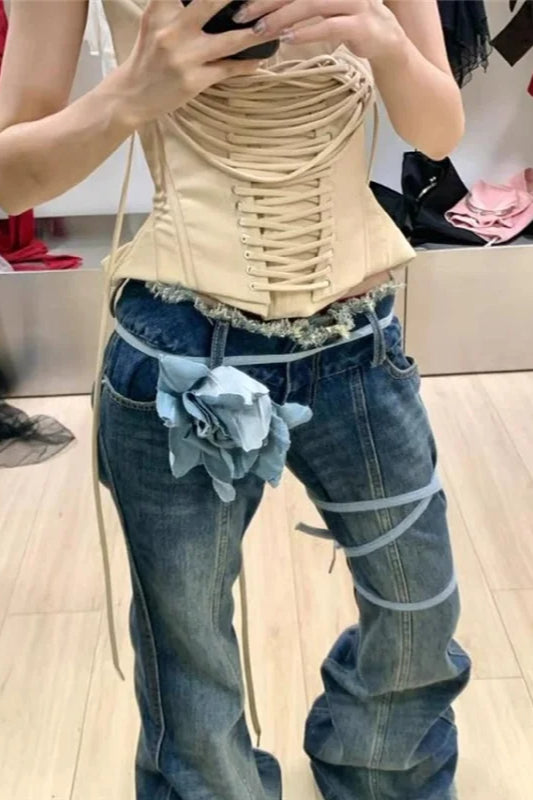Y2K High Waist Straight Denim Jeans image 3