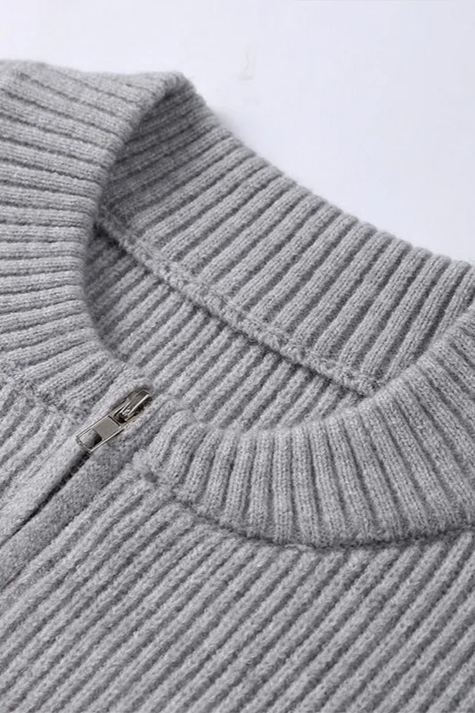Pleated Knit O Neck Zipper Cardigan image 9