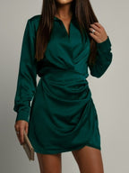 Simone Satin Dress detail view styled for Avrienne