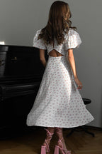 Backless Puff Sleeve Round Neck Split Maxi Floral Dress image 4