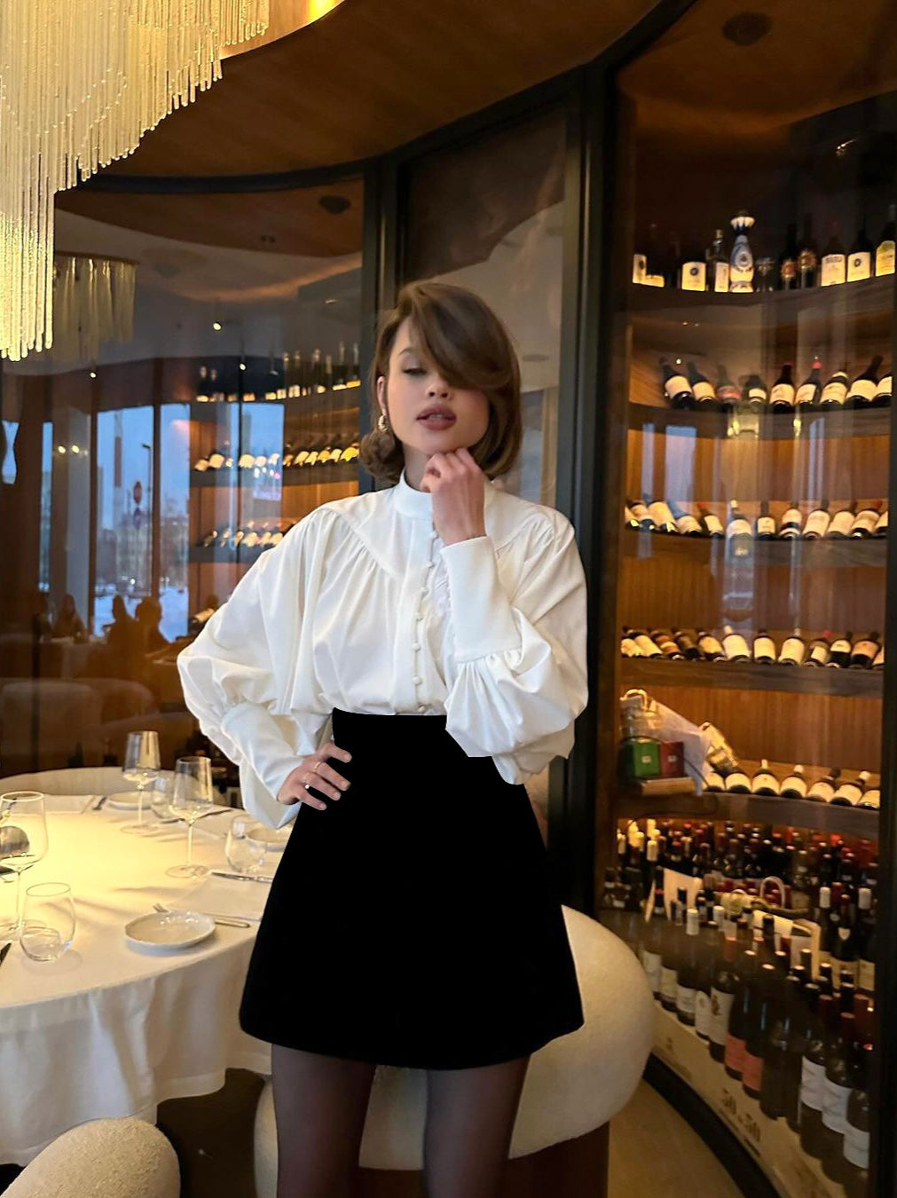Puff Sleeve Stand Collar White Blouse image 6