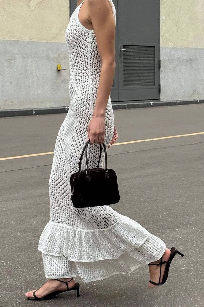 V Neck Ruffle Backless Maxi Dress image 3