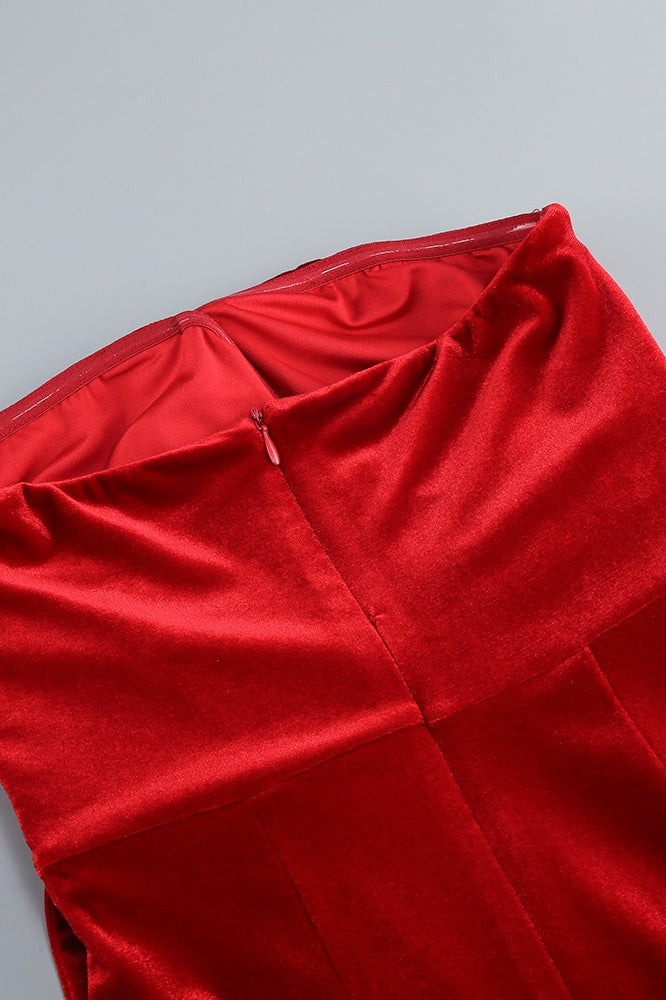 Velvet Strapless Split Party Dress image 4