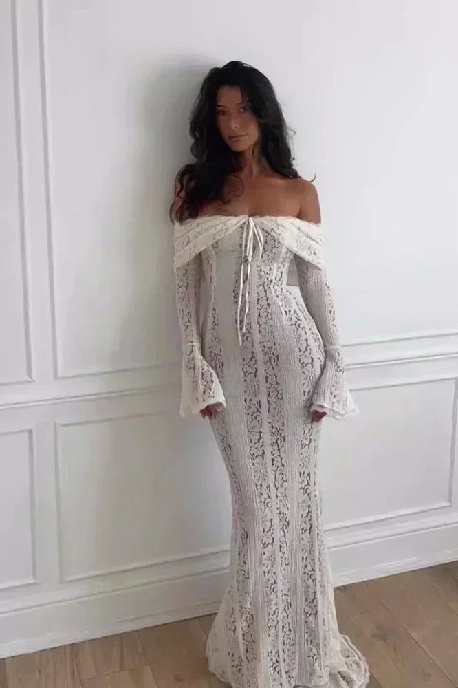 Lace Off Shoulder Maxi Boho Dress image 2