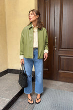 Loose Fit Green Leather Pilot Jacket image 4