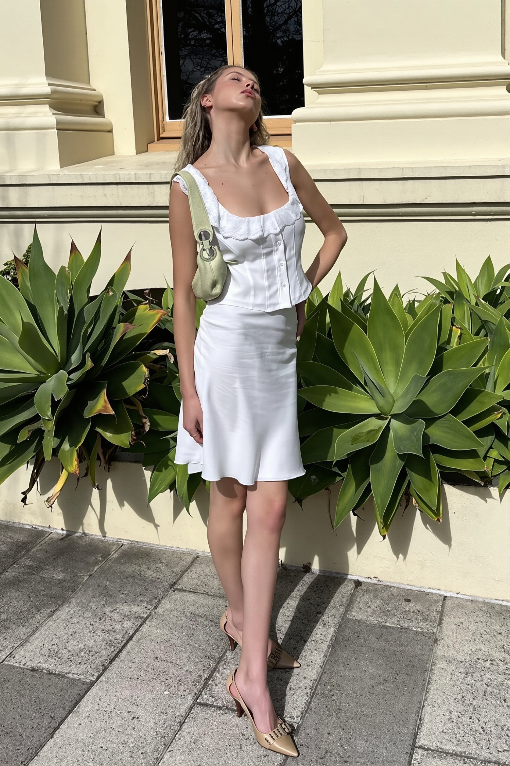 Sexy Lace Edge Wide Strap Crop Top Low Rise Fish Tail Skirt Sets image 4