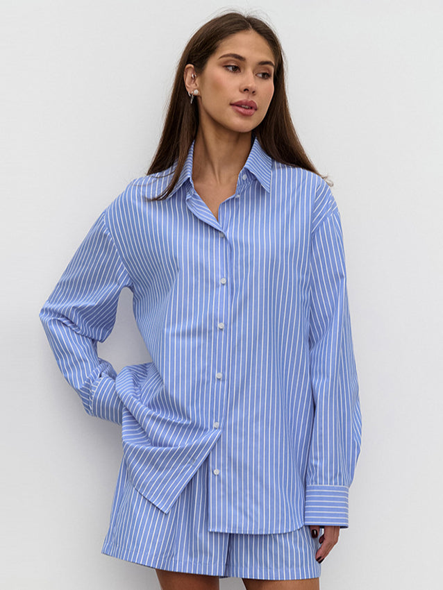 Chic Striped Cotton Casual Set  Blouse image 1