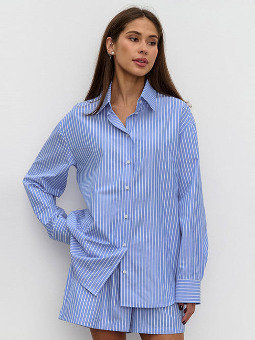 Chic Striped Cotton Casual Set  Blouse image 1