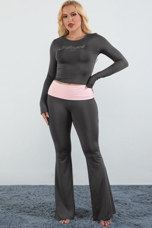 Rhinestone Color Block Crew Neck Two Piece Set image 4