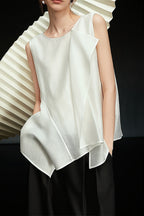 White Irregular Ruffle Sleeveless Blouse image 4