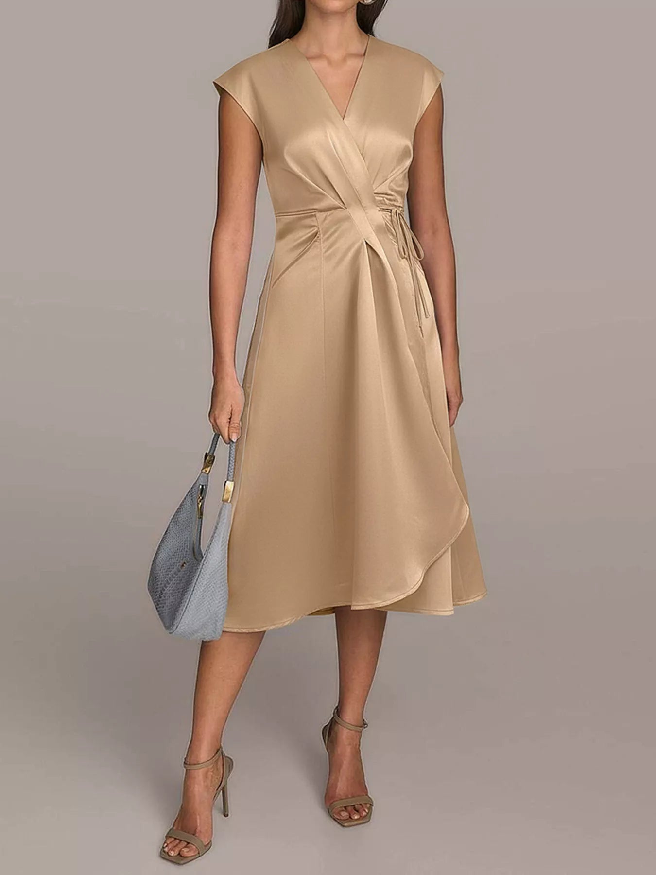 Anais Satin Dress detail view styled for Avrienne
