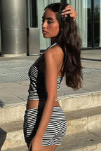 Casual Striped Halter Cuff Hem Two Piece Set image 4