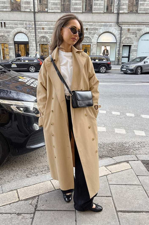 Chic Khaki Longline Double Breasted  Overcoat image 2