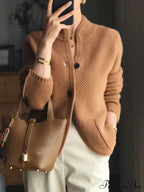 High-end Cashmere Wool Long Sleeve Half Collar Cardigan image 5