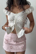 Vintage Lace V Neck Button Puff Sleeve Tank Top image 1