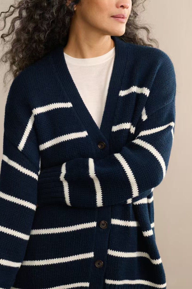 Flattering Striped V Neck Relaxed Knit Cardigan image 7