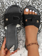 Margaux Flat Sandals detail view styled for Avrienne