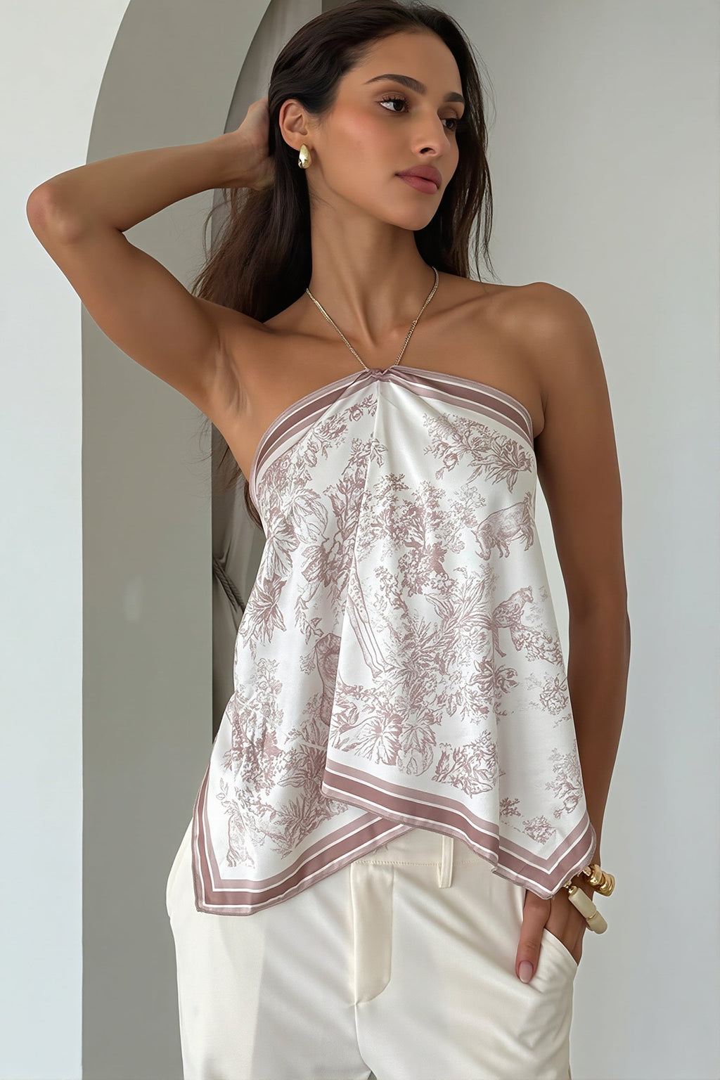 Vacation Print Back Tie Halter Top image 1