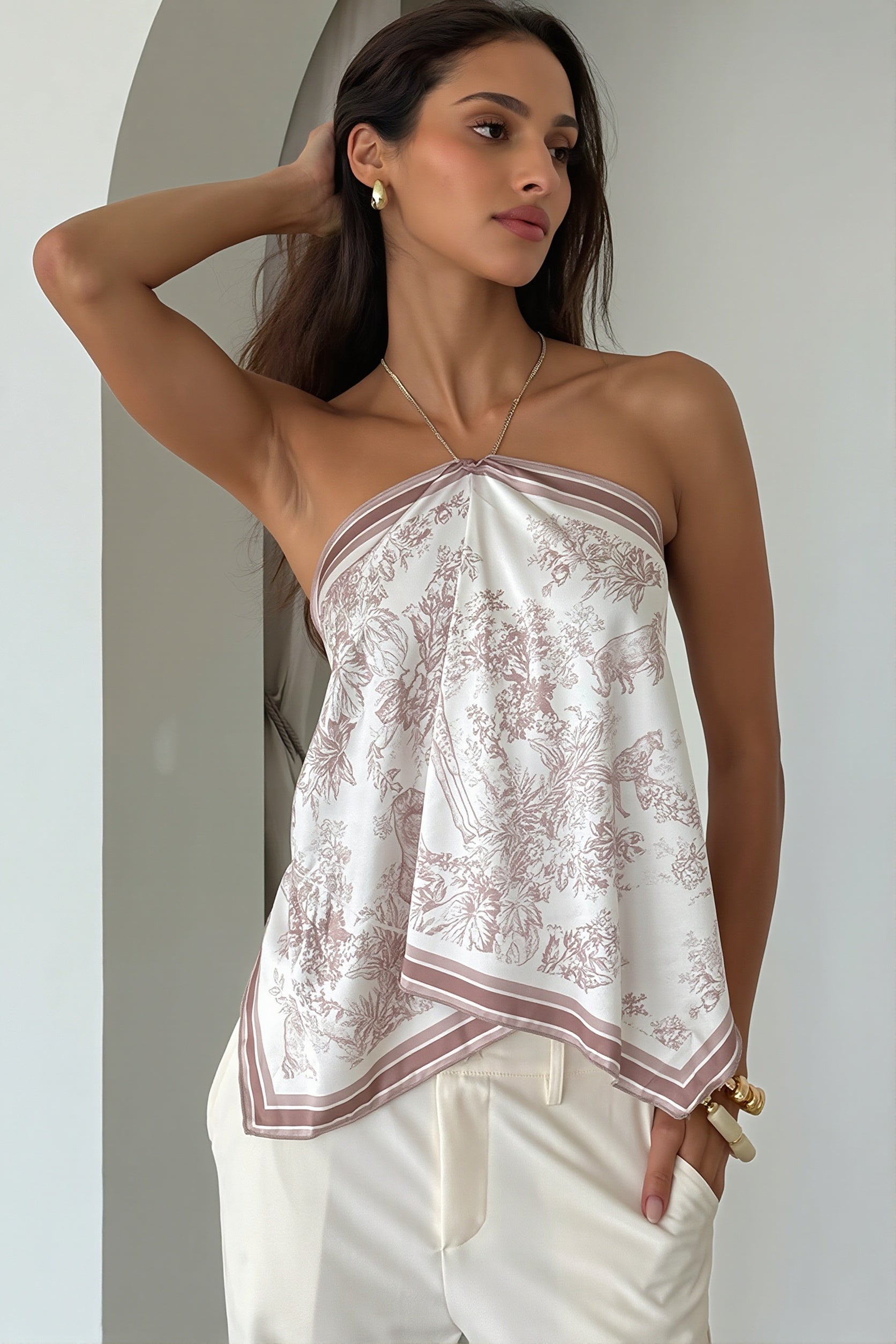 Vacation Print Back Tie Halter Top image 1