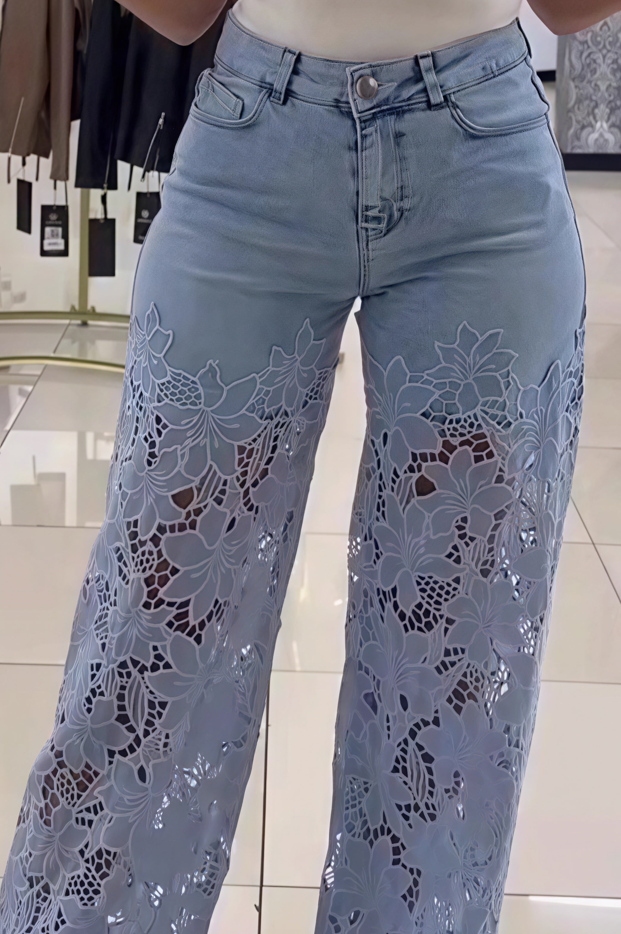 Lace Spliced Hollow Straight Jeans image 2