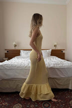 Boho Ruffle Knit Sexy Cutout Sheer Cami Maxi Dress image 4