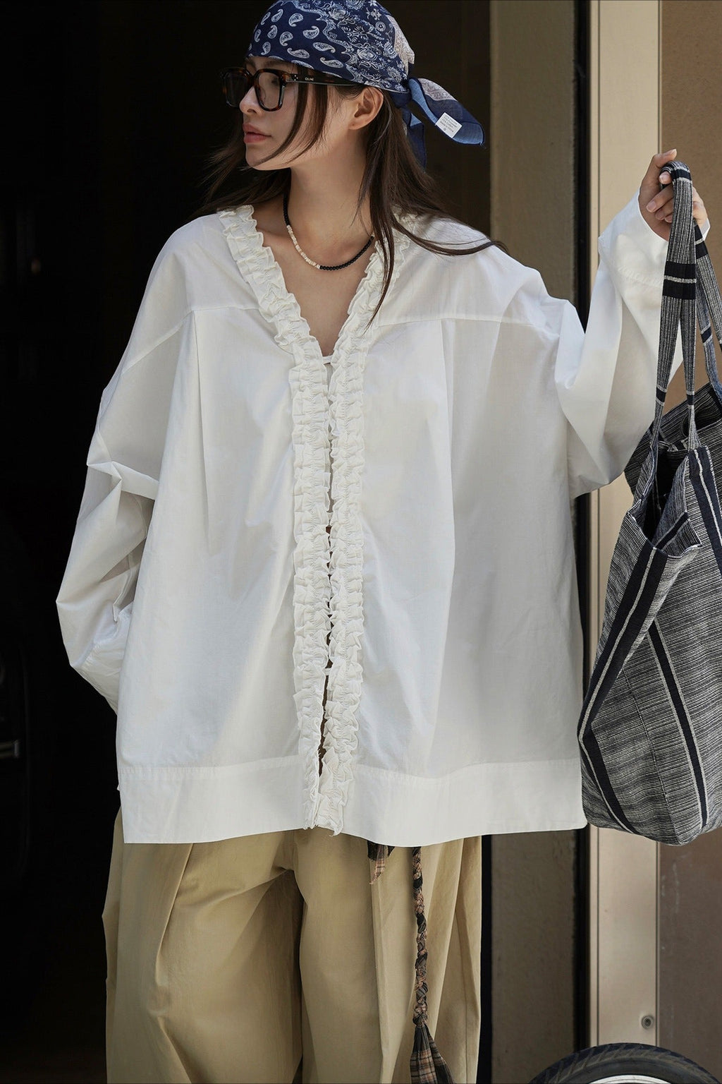 Ruffled Patchwork Long Sleeve Blouse image 1