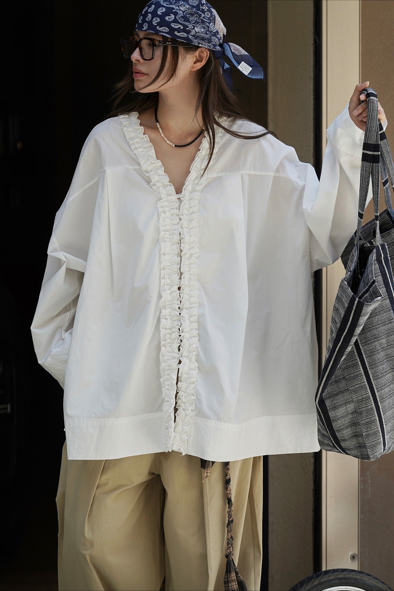 Ruffled Patchwork Long Sleeve Blouse image 1
