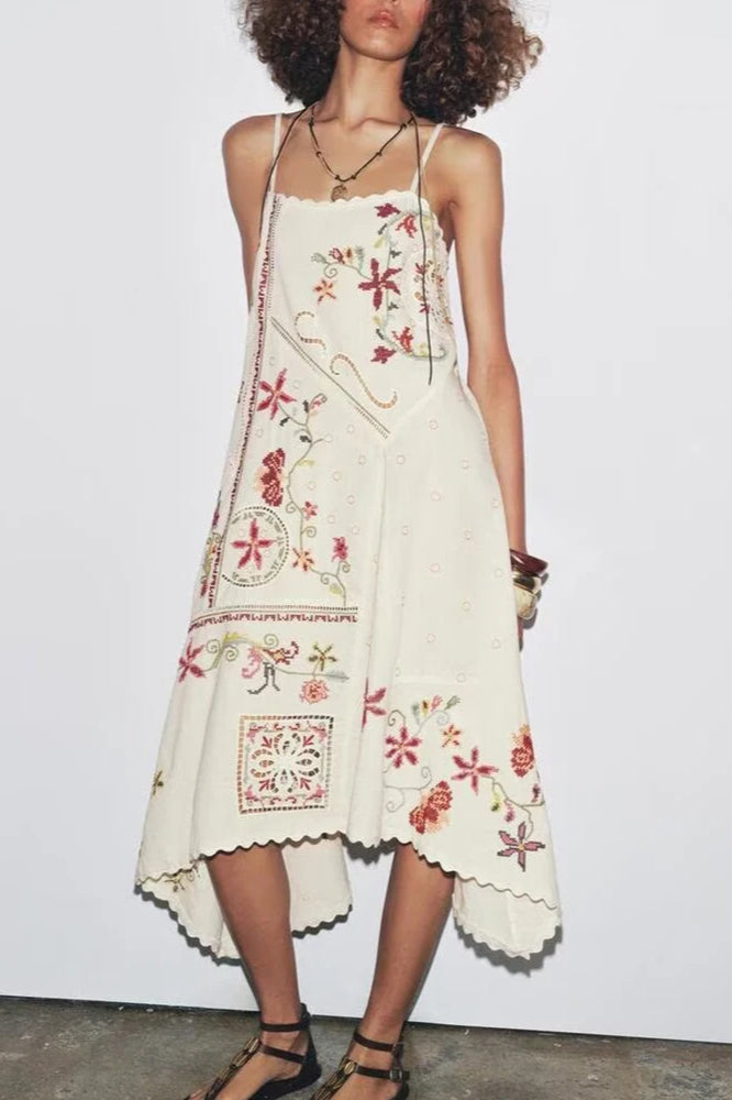 Floral Embroidered Asymmetric Boho Dress image 8