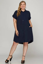 Ariana Shirt Dress detail view styled for Avrienne