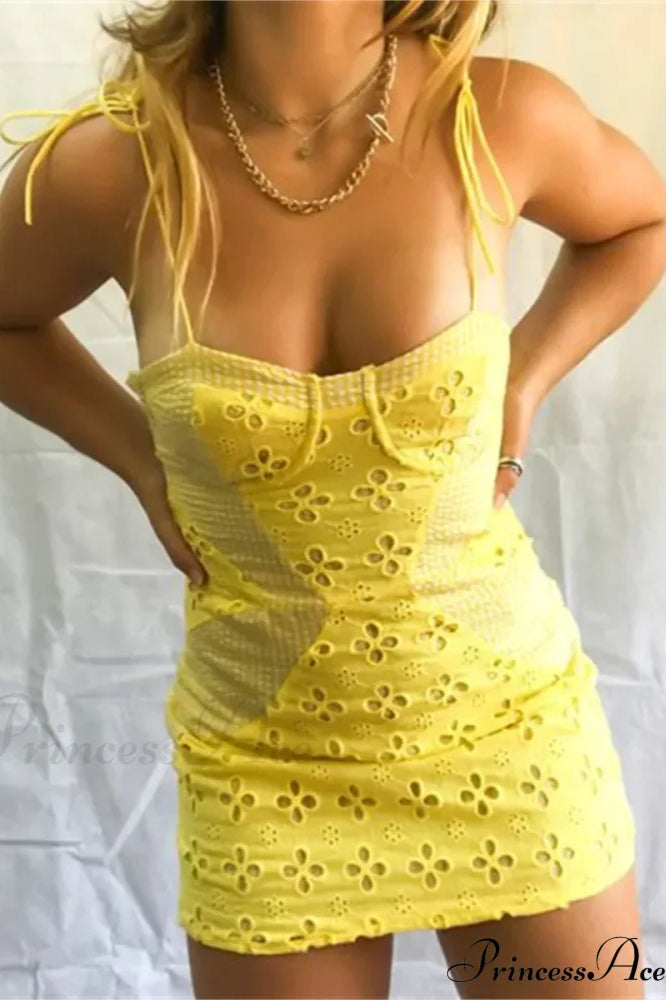 Yellow Floral Print Suspender Mini Dress image 1