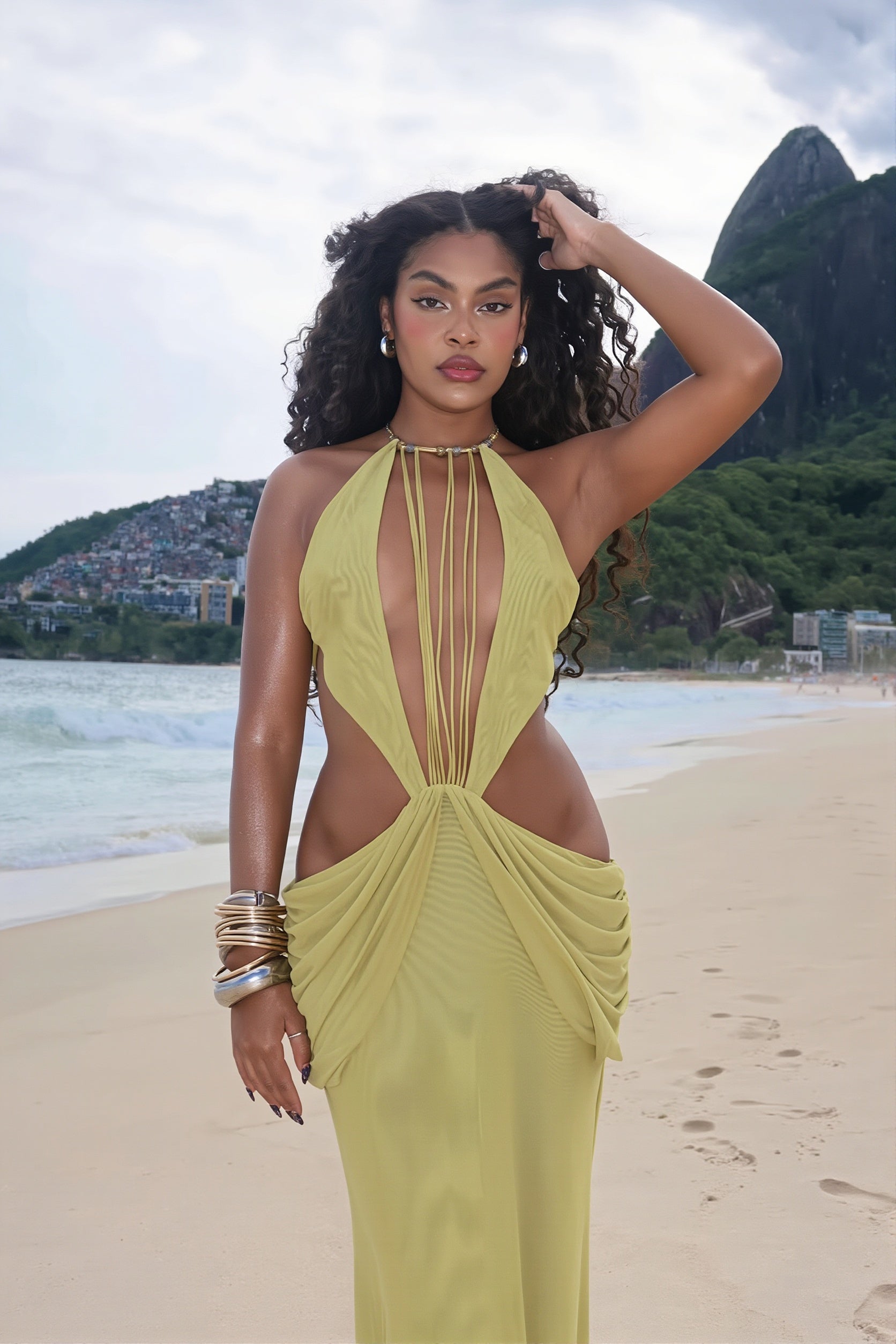 Halter Cutout Beaded Ruffle Maxi Dress image 5