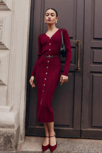 Long Sleeve Button Sweater Dress image 2