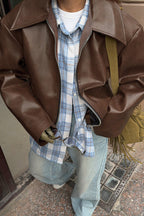 Brown Faux Leather Moto Jacket image 4