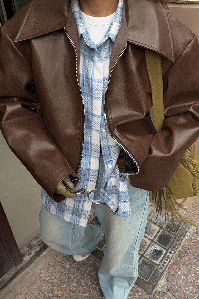 Brown Faux Leather Moto Jacket image 4