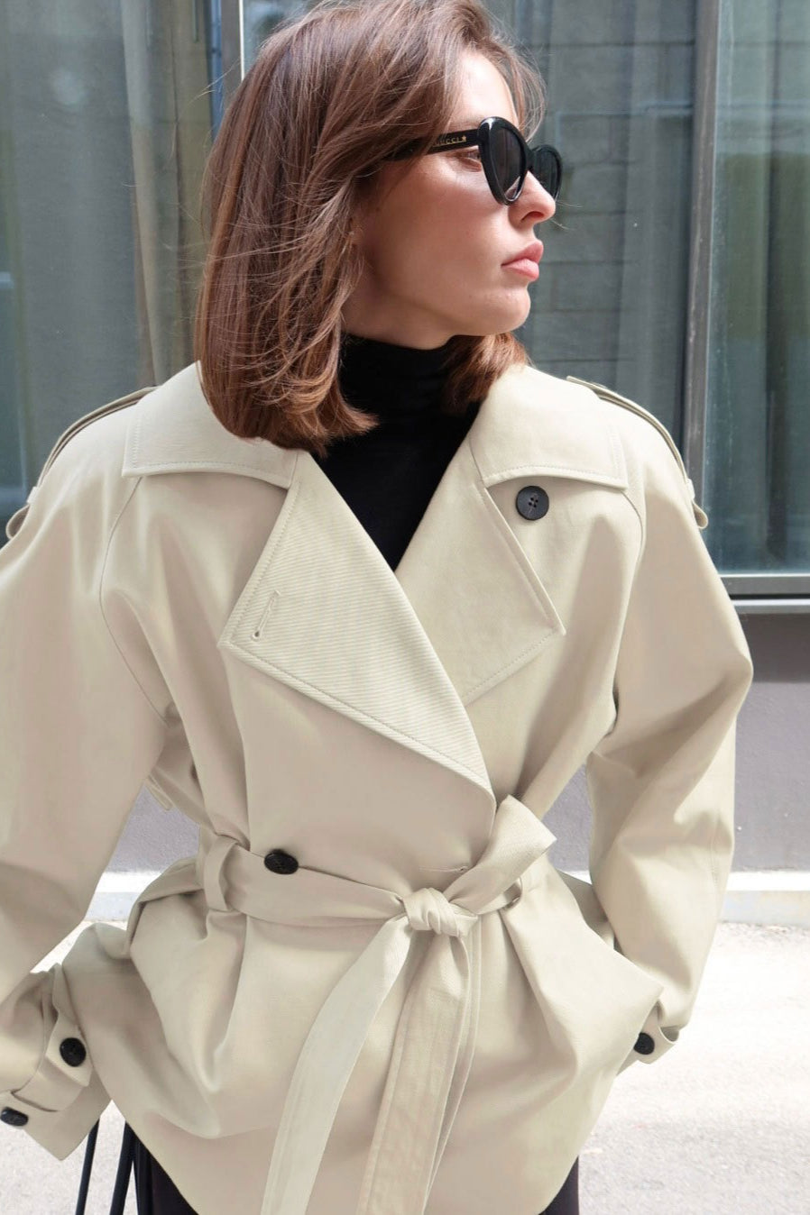 Belted Collared Loose Fit Jacket image 7